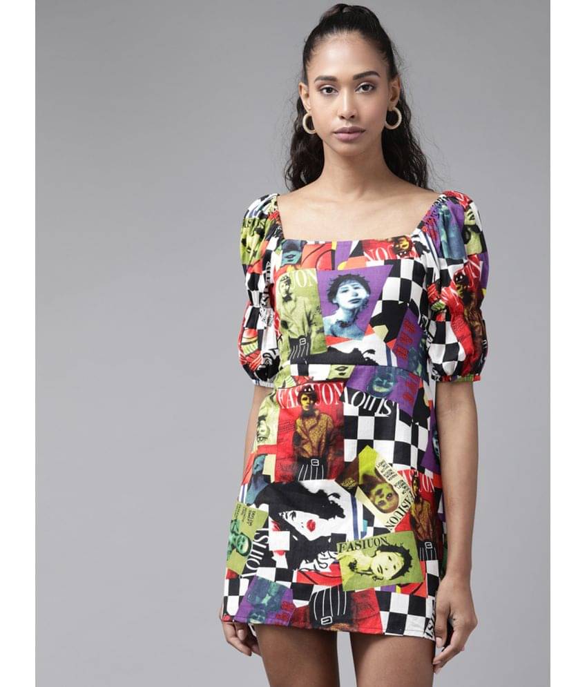     			The Dry State Women Cotton Printed A-line Dress ( Multicolor )