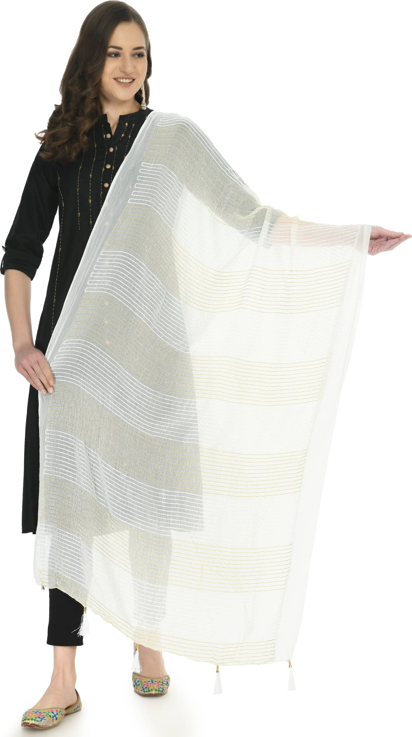     			A R Silk - White Chiffon Women's Dupatta - ( Pack of 1 )