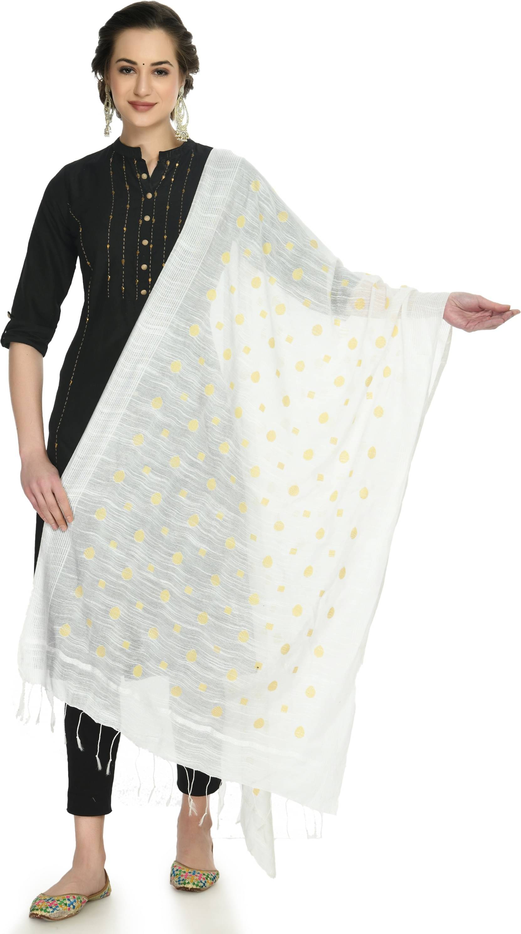     			A R Silk - White Cotton Blend Women's Dupatta - ( Pack of 1 )