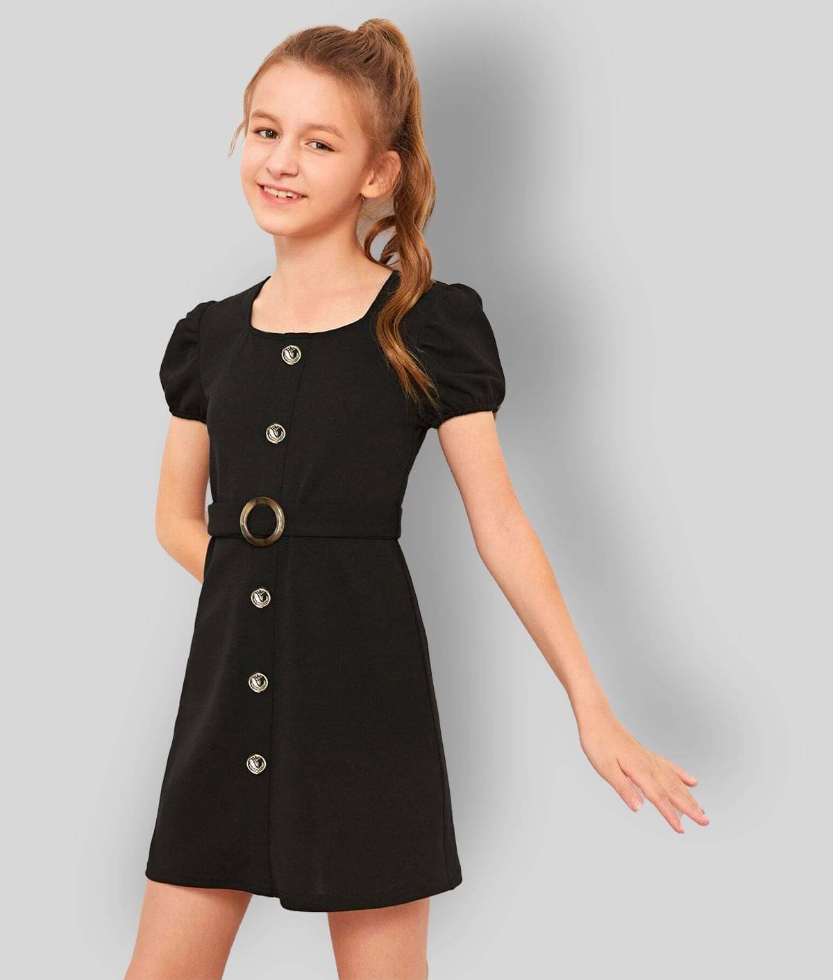 Addyvero Cotton Blend A-line Dress For Girls ( Pack of 1 , Black ) Addyvero Cotton Blend A-line Dress For Girls ( Pack of 1 , Black )