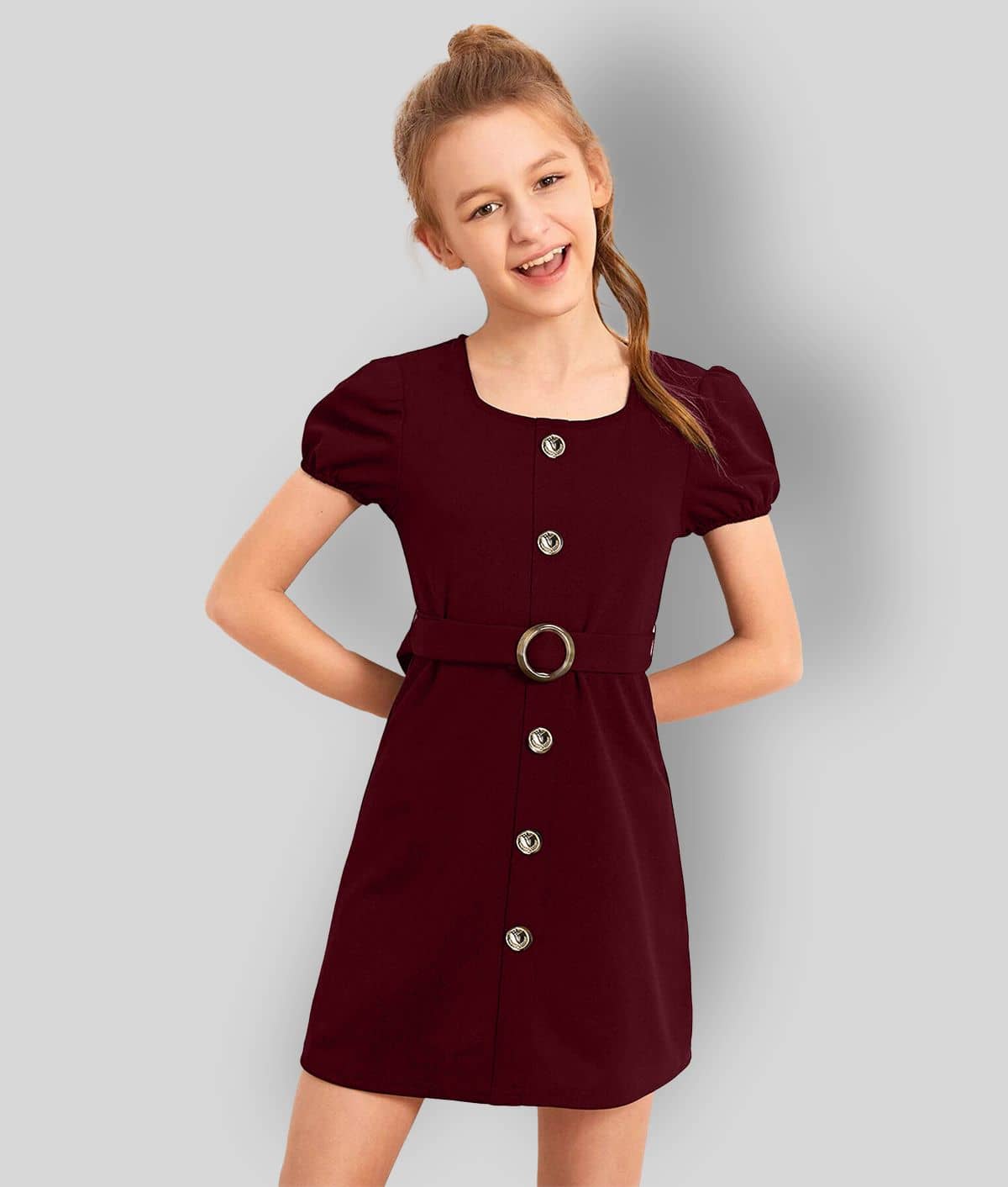 Addyvero Cotton Blend A-line Dress For Girls ( Pack of 1 , Maroon )