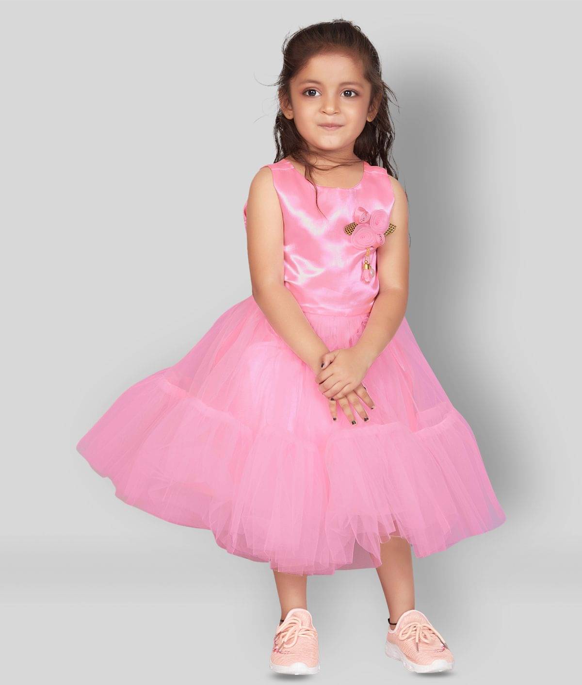     			MIRROW TRADE - Pink Net Girl's Fit And Flare Dress ( Pack of 1 )