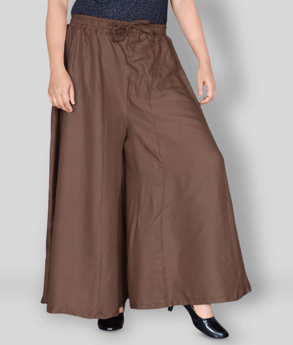 Sttoffa - Brown Rayon Flared Women's Palazzos ( Pack of 1 ) - Palazzos | Buy online on ZillyBuy
