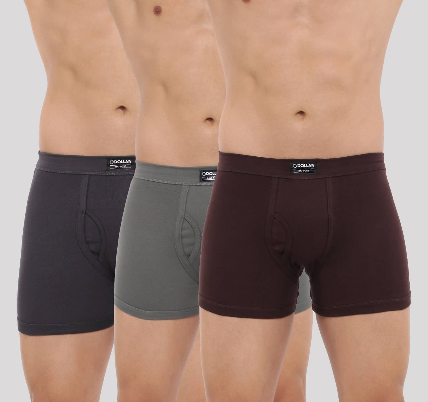 Pack of 3 Dollar Bigboss Assorted Solid Cotton Blend Men Trunk
