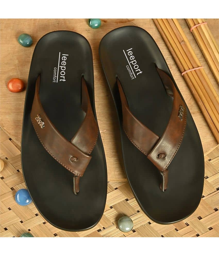 Leeport Brown Men's Thong Flip Flop