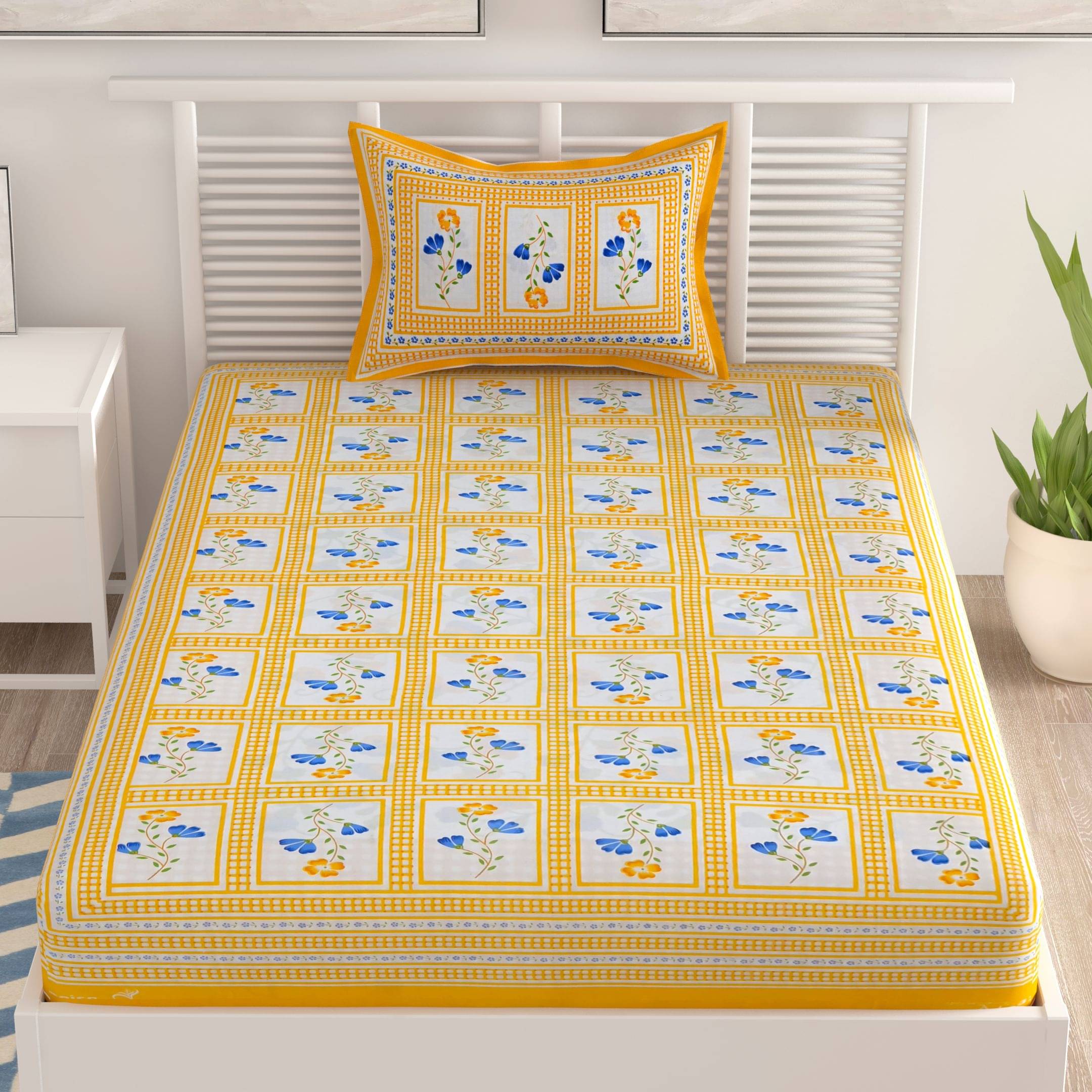 Uniqchoice Cotton Single Bedsheet ( Yellow ) Uniqchoice Cotton Single Bedsheet ( Yellow )