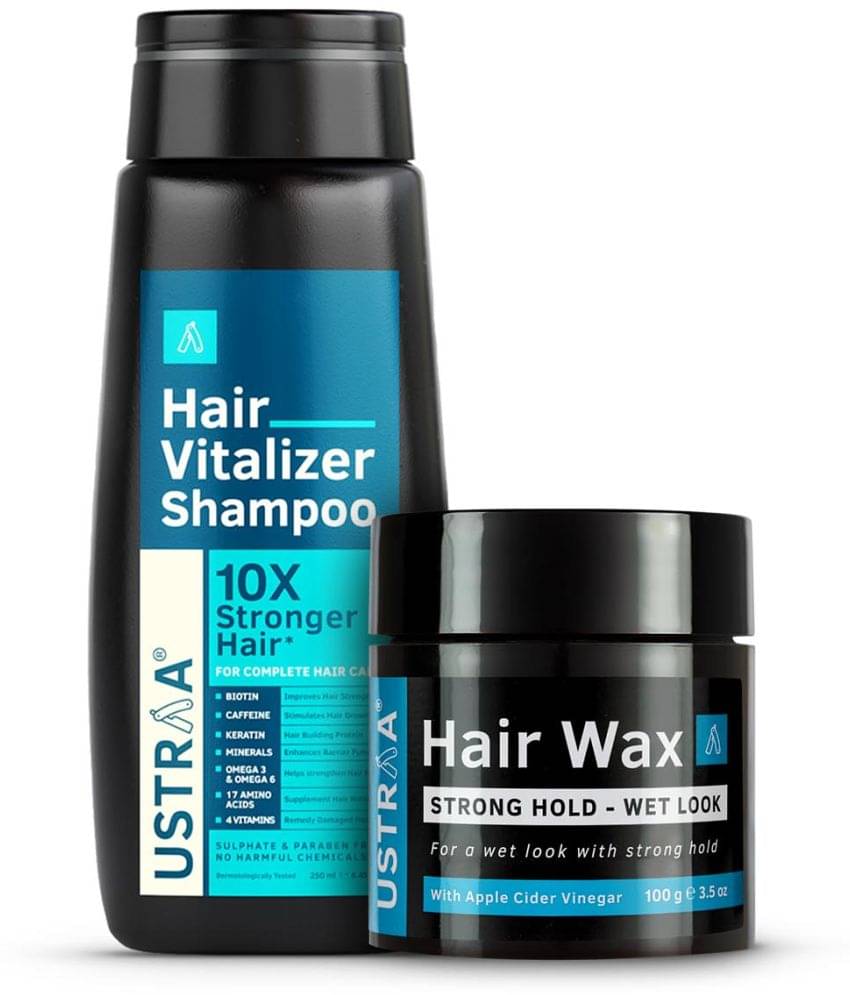     			Ustraa Hair Vitalizer Shampoo - 250ml & Hair Wax - Strong Hold, Wet Look - 100g