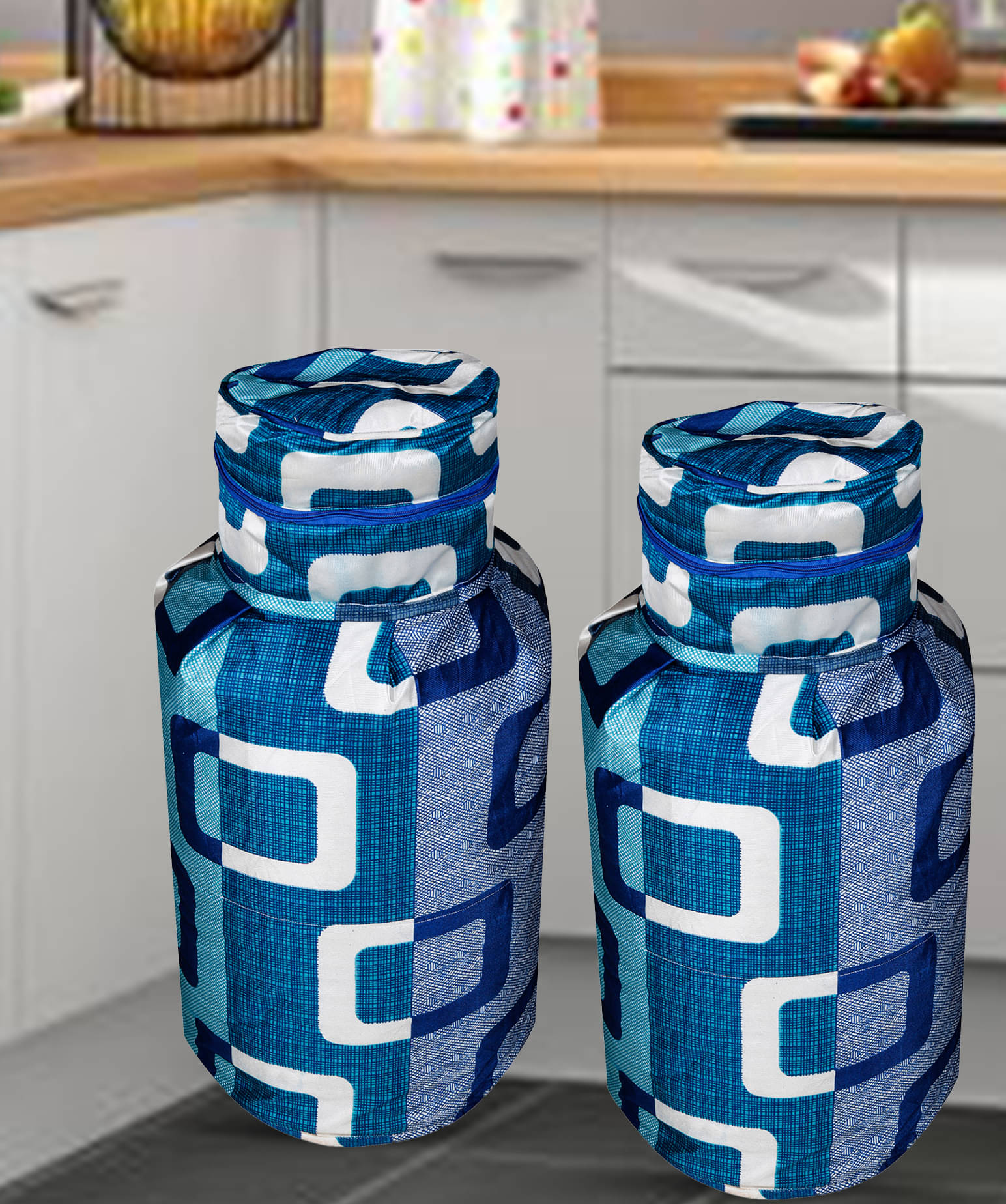 E-Retailer Set of 2 Polyester Blue Cylinder Cover E-Retailer Set of 2 Polyester Blue Cylinder Cover