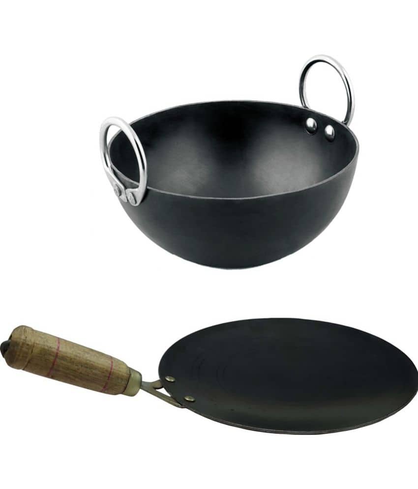 Veer Wooden Handle - Black Iron No Coating Cookware Sets ( Pack of 1 ) - Cookware | Buy online on ZillyBuy