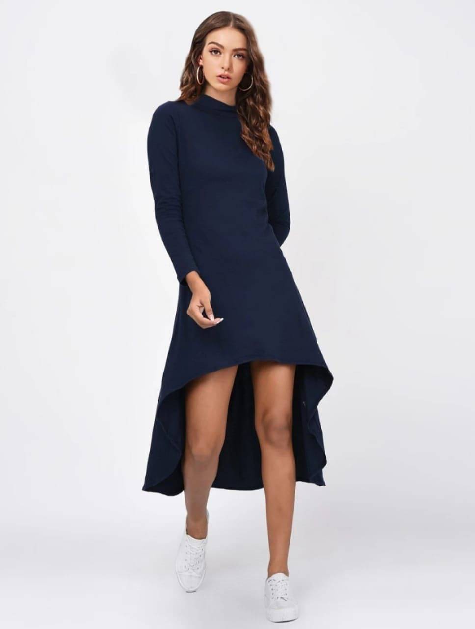    			Dream Beauty Fashion Women Cotton Blend Solid Asymmetric Dress ( Navy Blue )