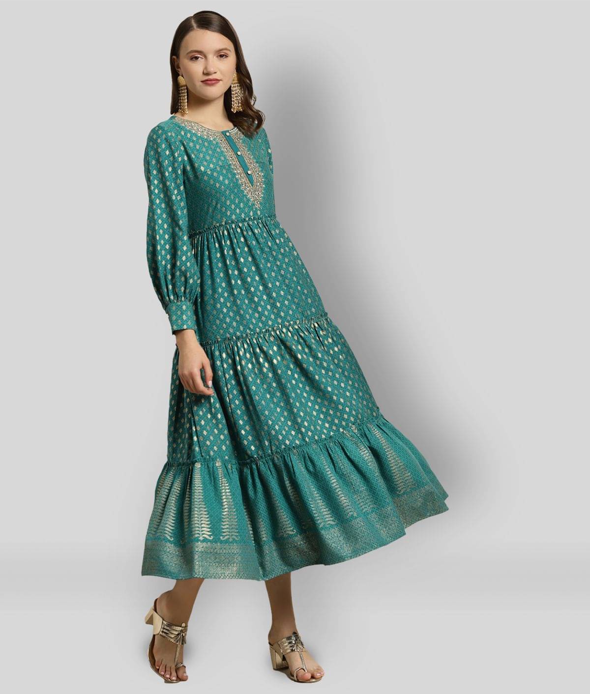 Juniper Women Rayon Printed Fit & Flare Dress ( Turquoise ) Juniper Women Rayon Printed Fit & Flare Dress ( Turquoise )