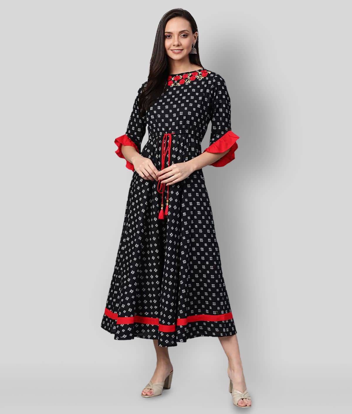 Yash Gallery Women Cotton Printed Ethnic Dress ( Blue )