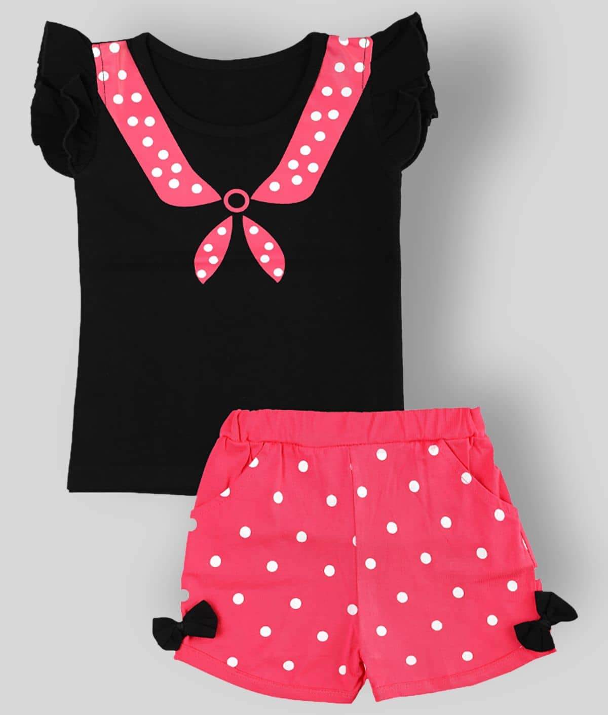 CATCUB Pack of 1 Baby Girls Cotton Top & Shorts ( Black )