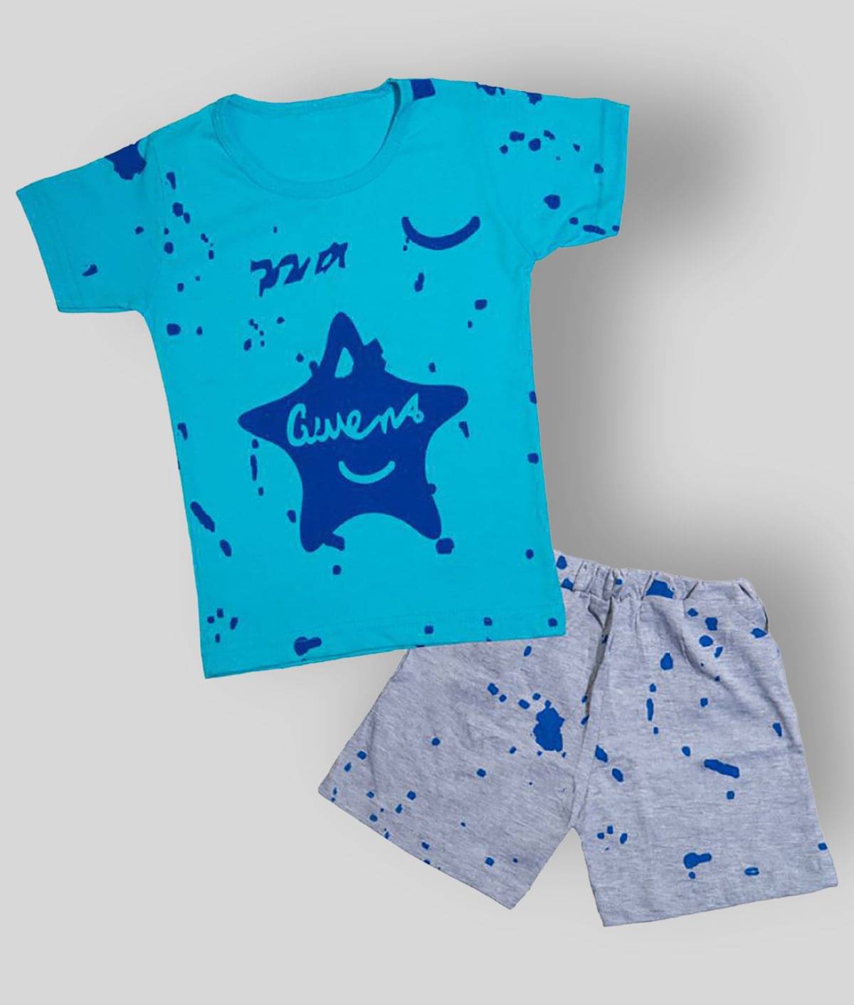     			CATCUB Pack of 1 Baby Boys Cotton Blend T Shirts & Shorts ( Blue )
