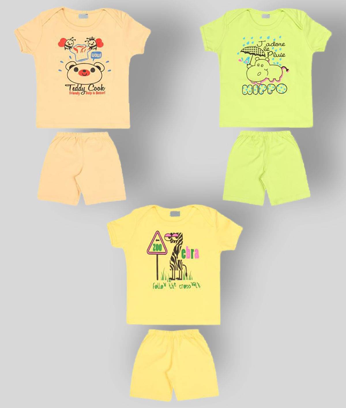     			Dongli Pack of 3 Baby Girls Cotton Top & Shorts ( Multi )