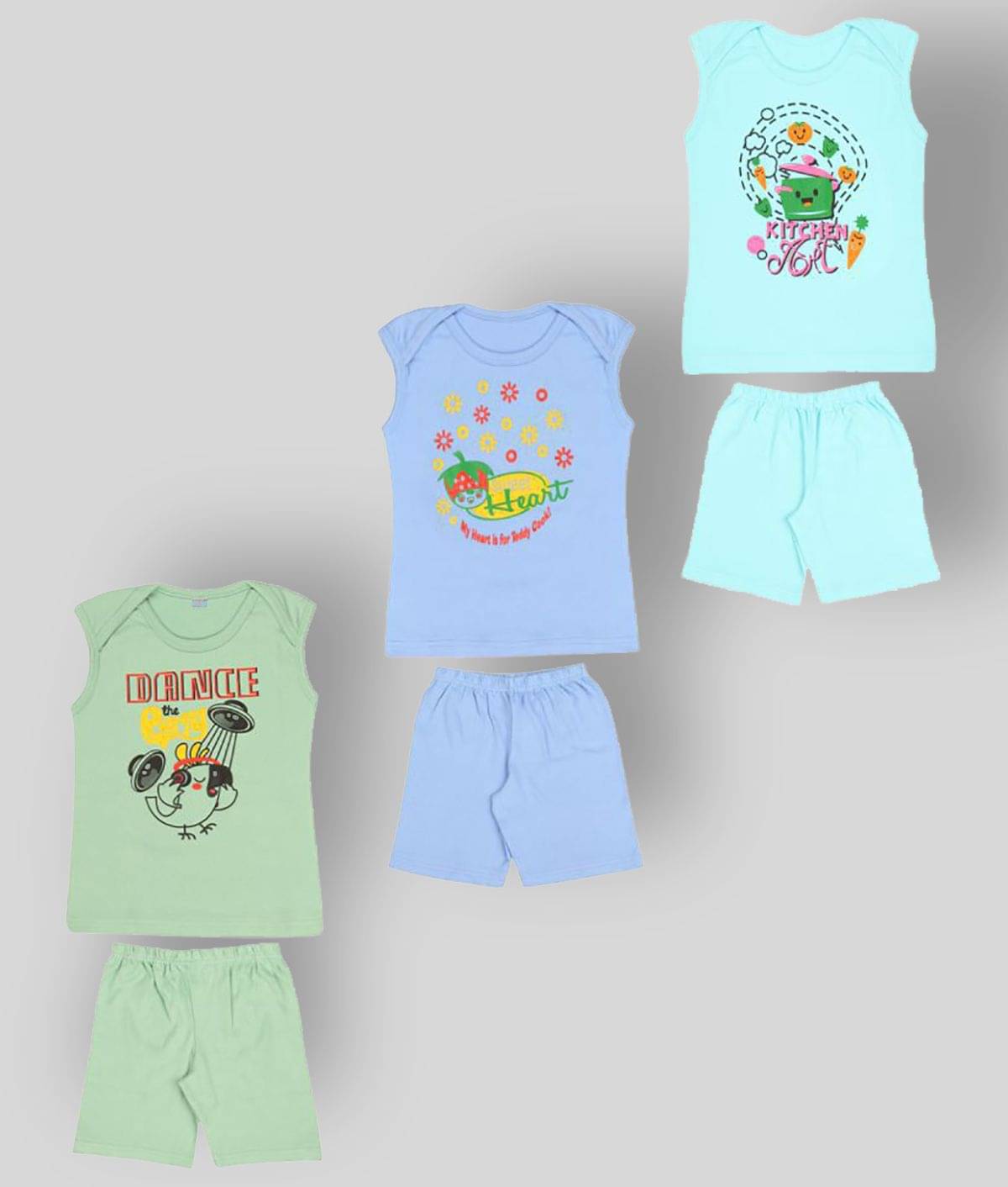     			Dongli Pack of 3 Baby Boys Cotton T-Shirt & Shorts ( Multi )