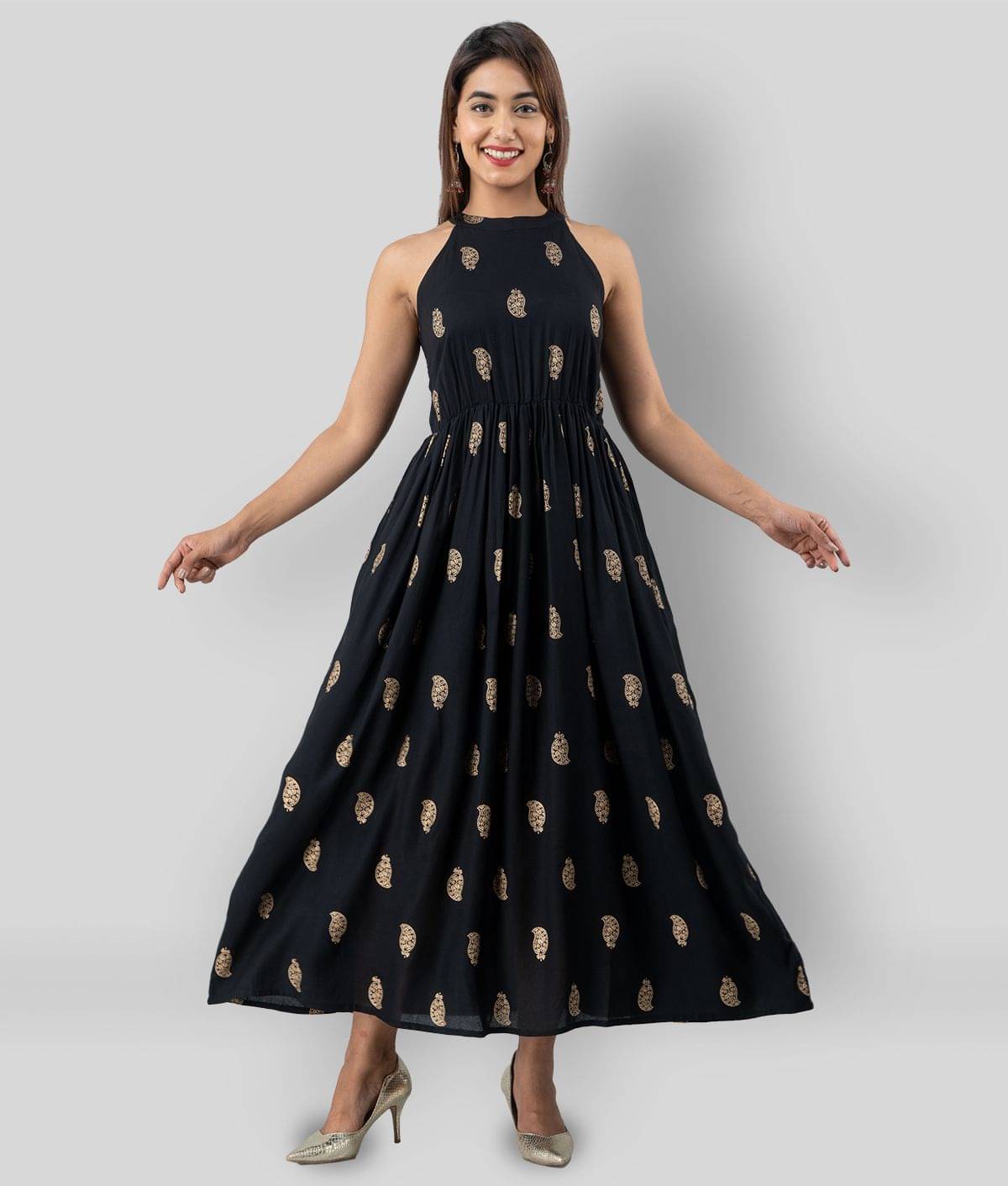     			FABRR Women Rayon Printed Ethnic Dress ( Navy Blue )