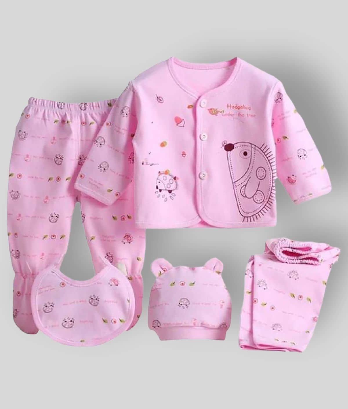 ICABLE - Pink Cotton Baby Boy,Baby Girl Tops & Bottoms Sets ( Pack of 5 )