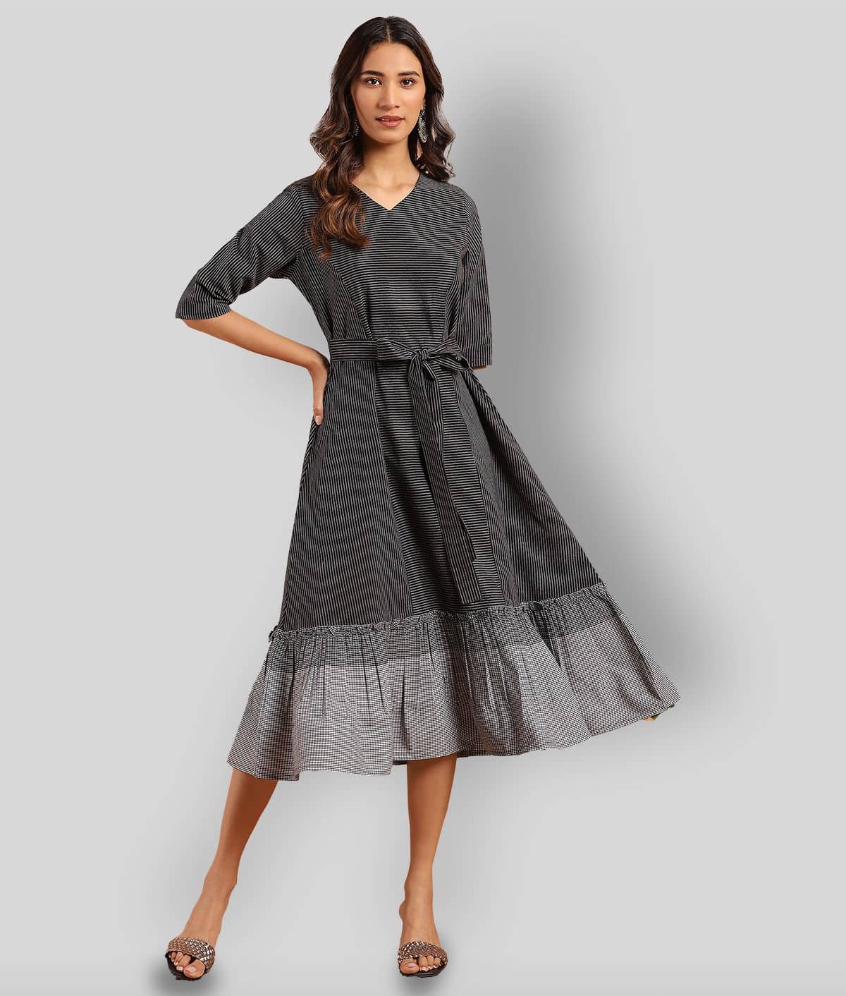 Janasya - Multicolor Cotton Blend Women's Fit & Flare Dress ( Pack of 1 )