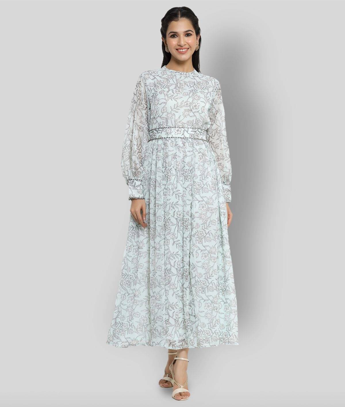     			Juniper Women Chiffon Printed Ethnic Dress ( Light Blue )