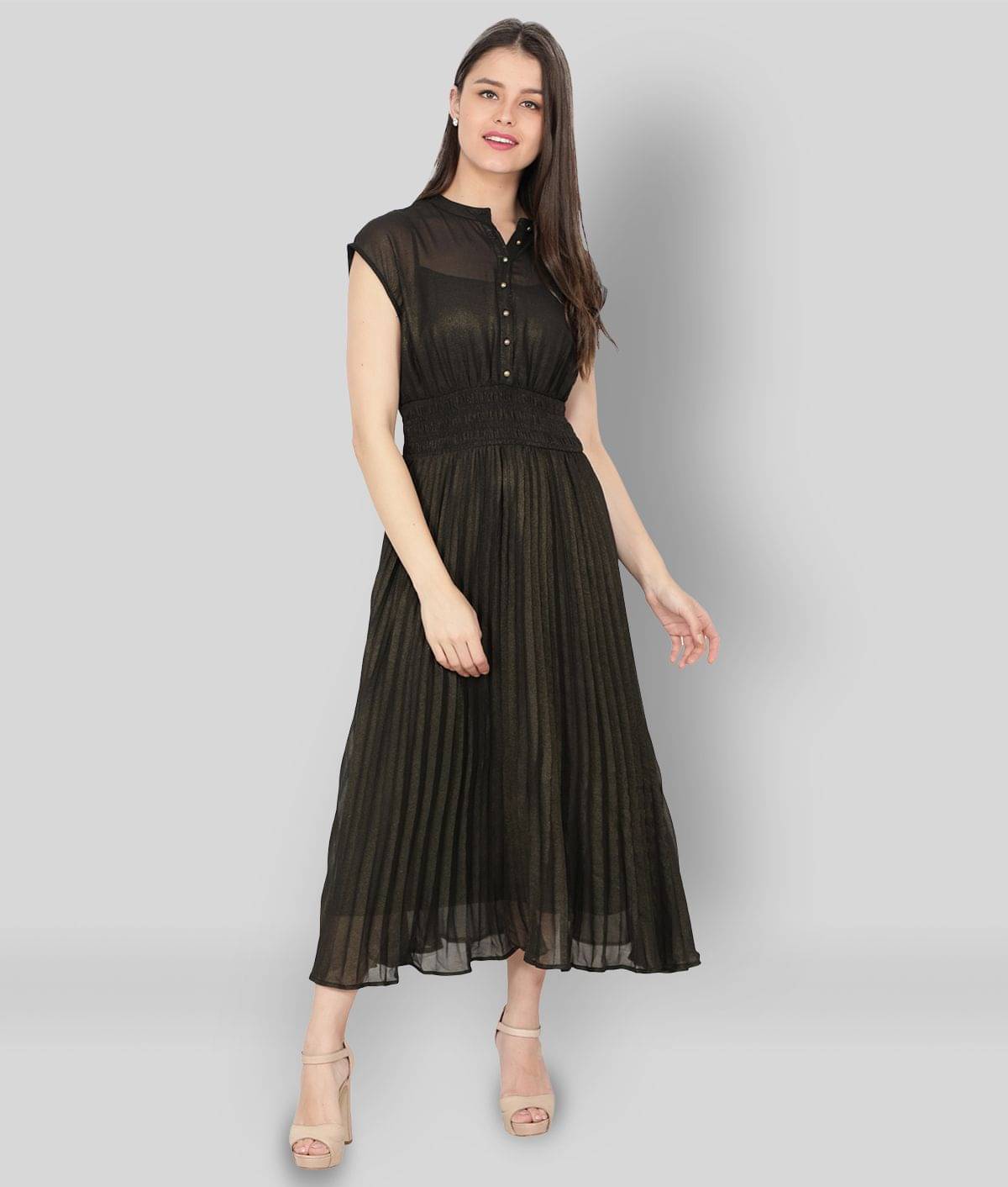 NUEVOSDAMAS Women Georgette Solid A-line Dress ( Black ) NUEVOSDAMAS Women Georgette Solid A-line Dress ( Black )