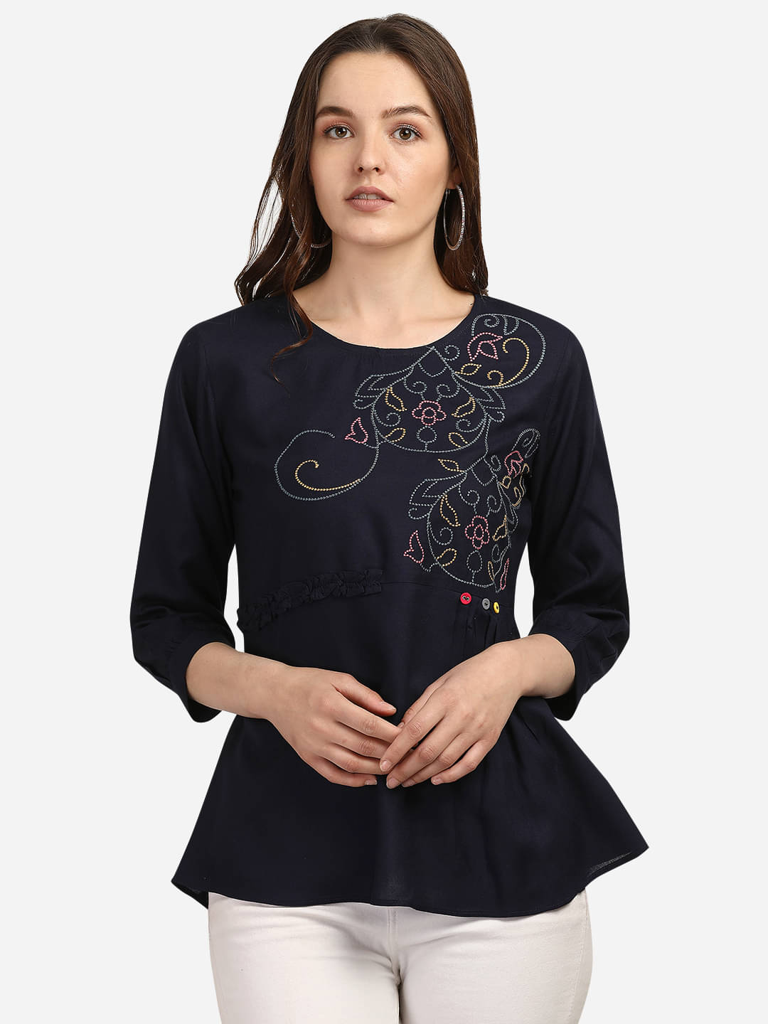 Prettify Women's Rayon Regular Top ( Navy Blue ) Prettify Women's Rayon Regular Top ( Navy Blue )