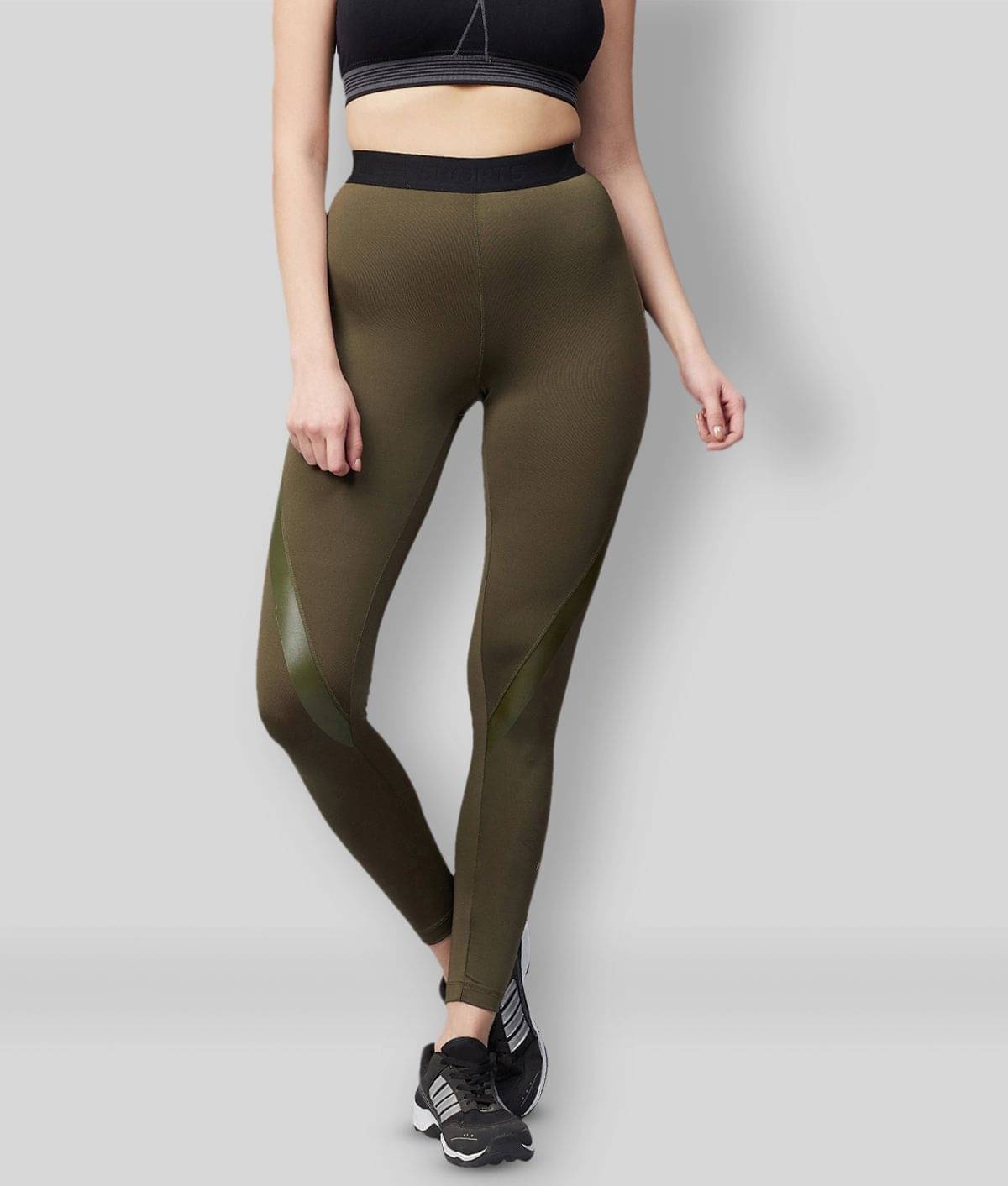     			Alcis Olive Green Polyester Solid Tights
