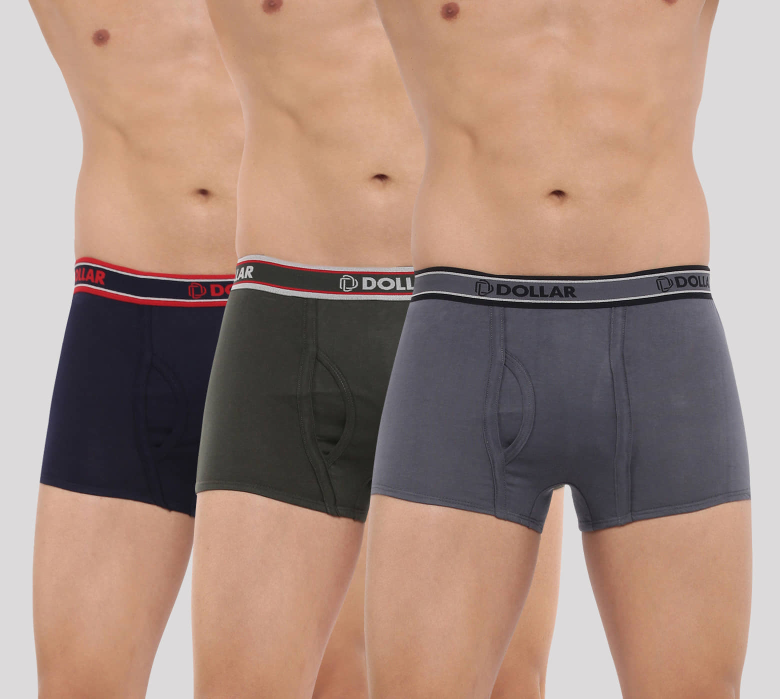 Dollar Bigboss Men's Pack of 3 Solid Combed Cotton Trunk With Double Pouch Support (Colour May Vary)