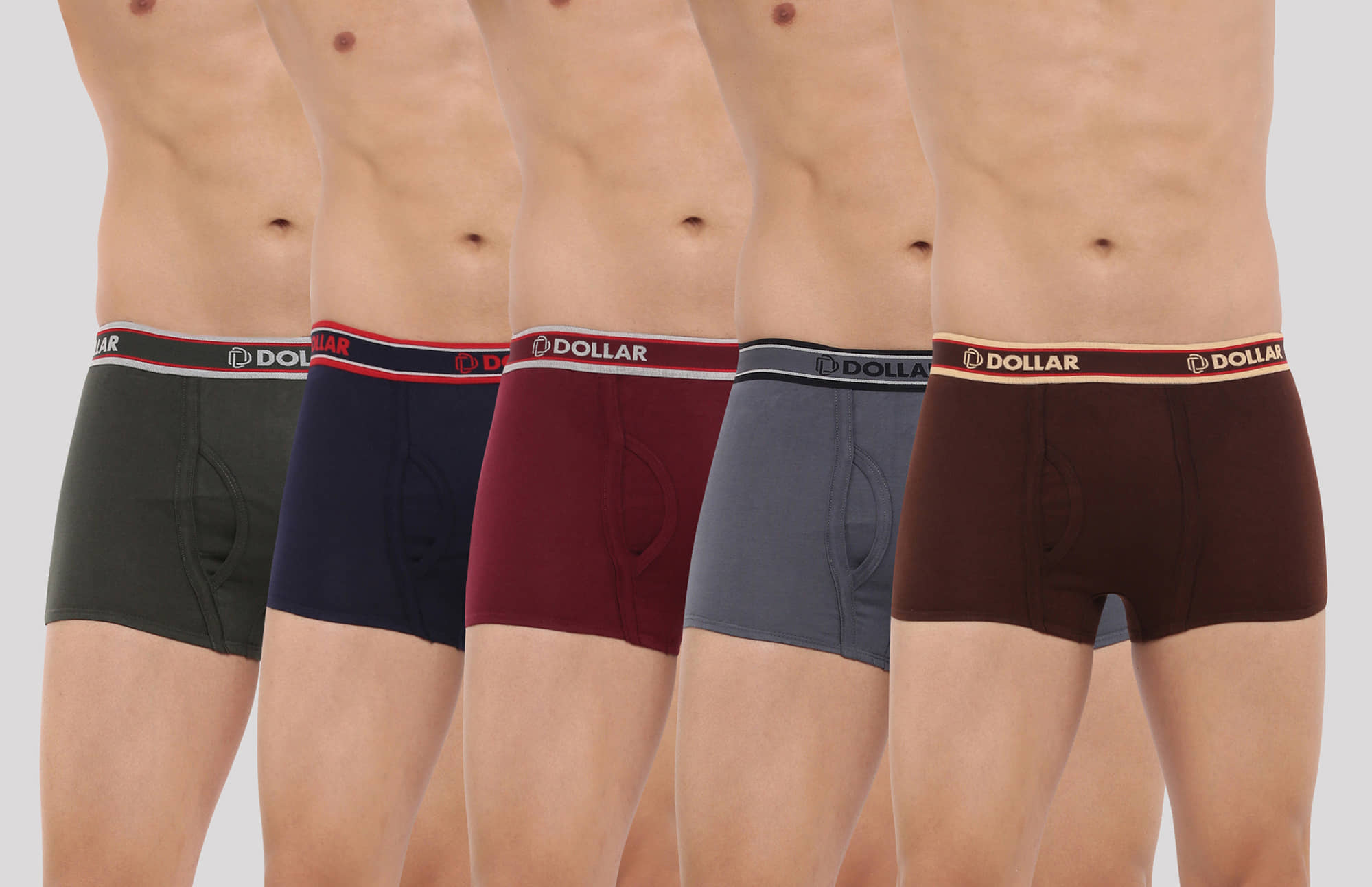 Dollar Bigboss Men's Pack of 5 Solid Combed Cotton Trunk With Double Pouch Support (Colour May Vary)