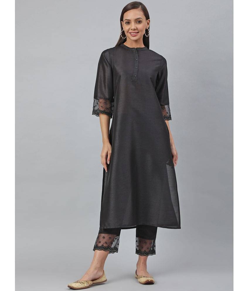     			Janasya - Black Straight Silk Women's Stitched Salwar Suit ( Pack of 1 )