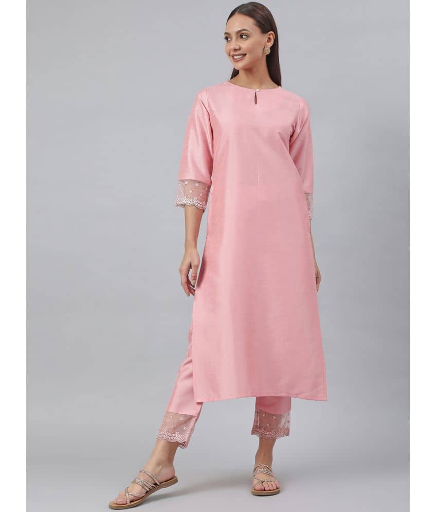 Janasya - Pink Straight Silk Women's Stitched Salwar Suit ( Pack of 1 )
