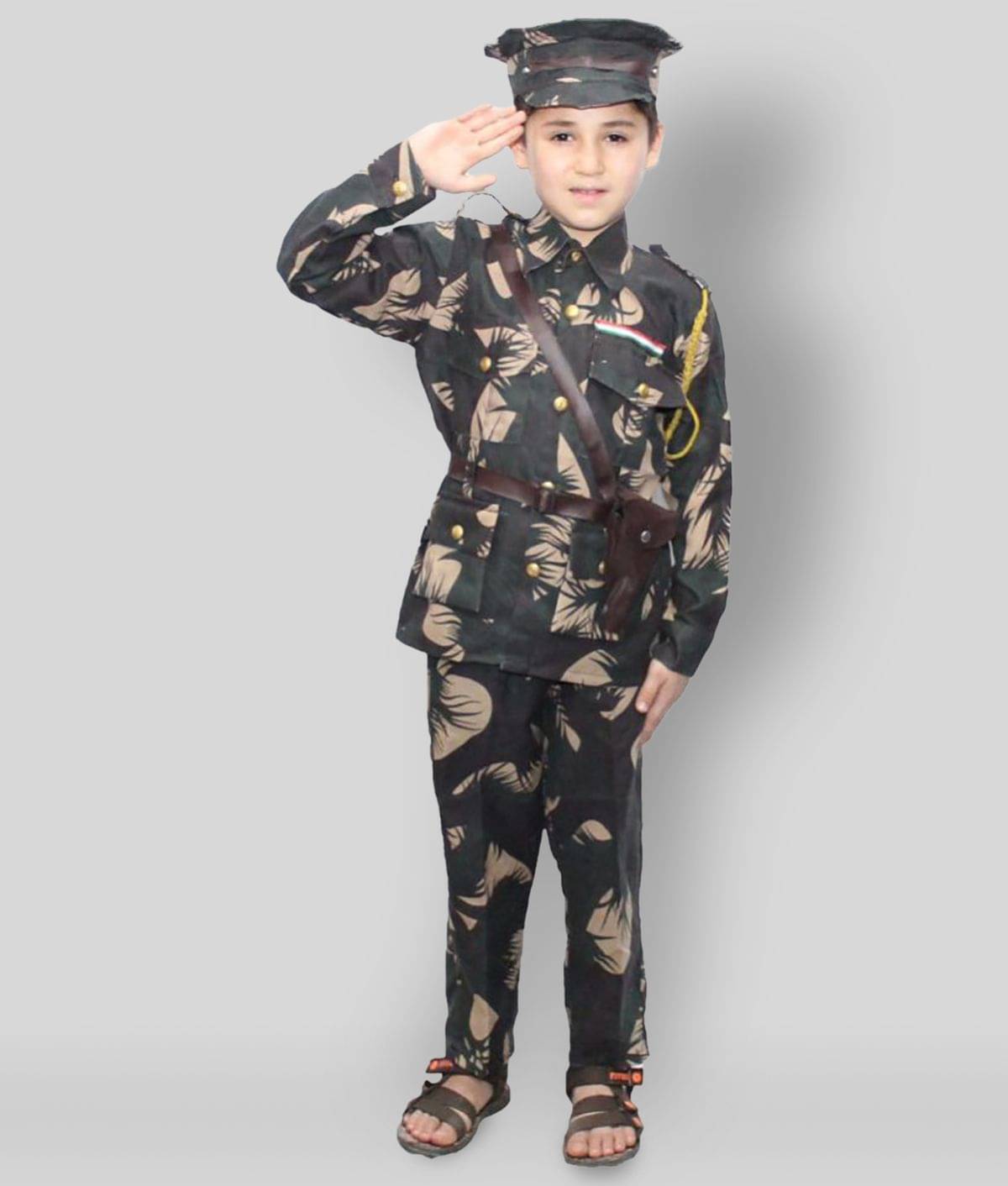     			Kaku Fancy Dresses Our Helper/National Hero Indian Military Costume -Green, 2-3 Years, for Boys & Girls