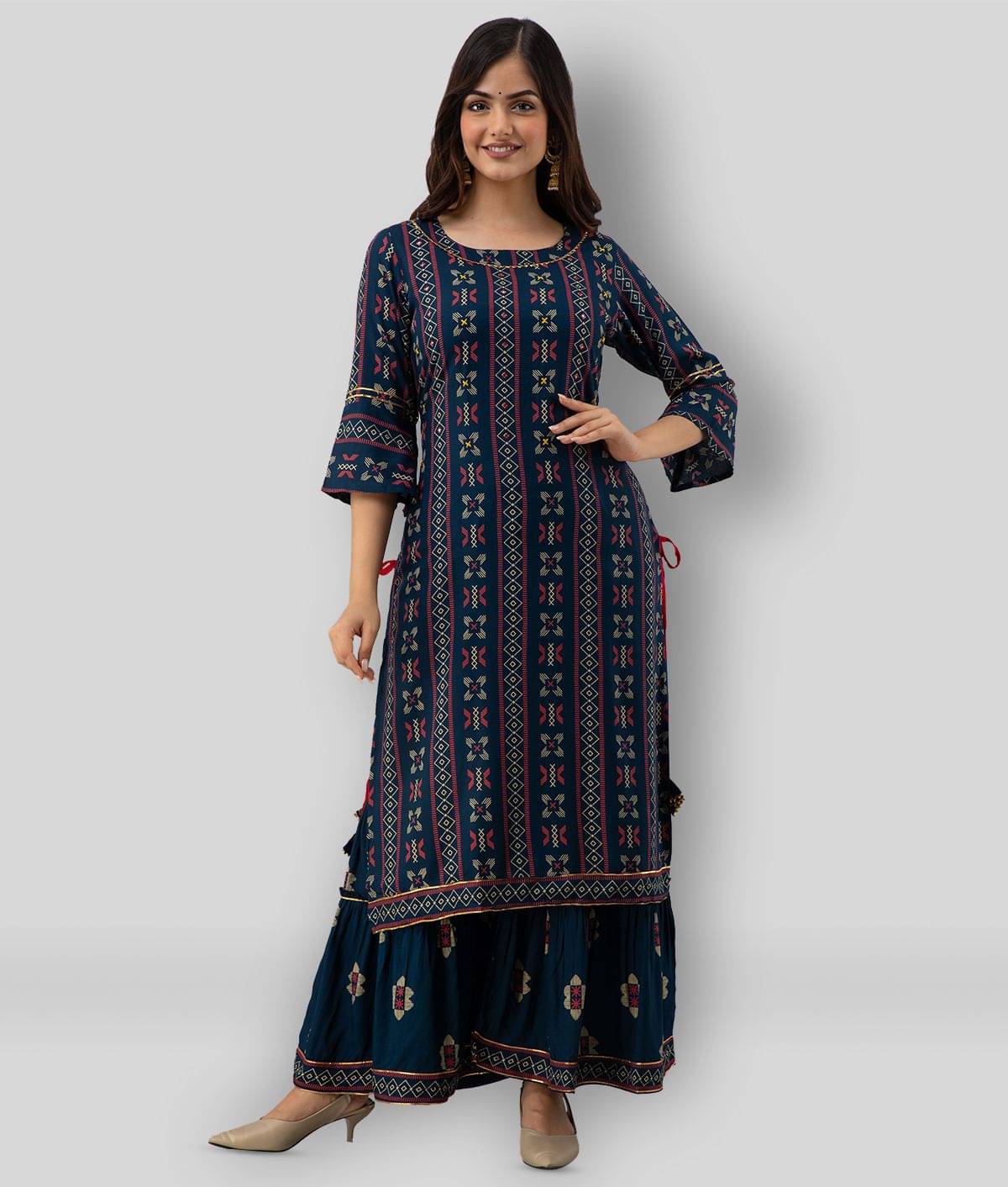     			Lee Moda - Navy Blue Straight Rayon Women's Stitched Salwar Suit ( Pack of 1 )
