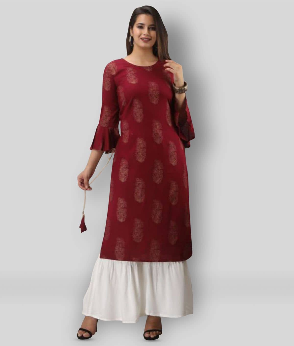 MAUKA - Maroon Straight Rayon Women's Stitched Salwar Suit ( Pack of 1 )