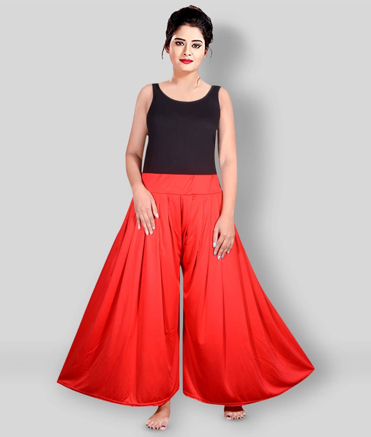 PURSA - Red Satin Flared Women's Palazzos ( Pack of 1 )