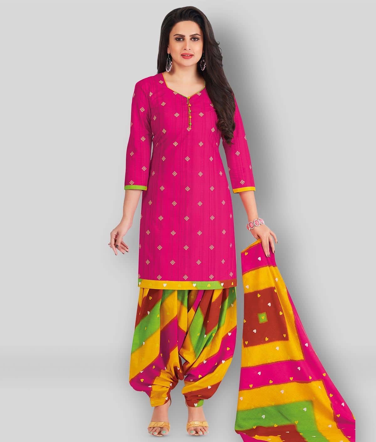 SIMMU Women Cotton Kurti With Patiala Salwar ( Pink )