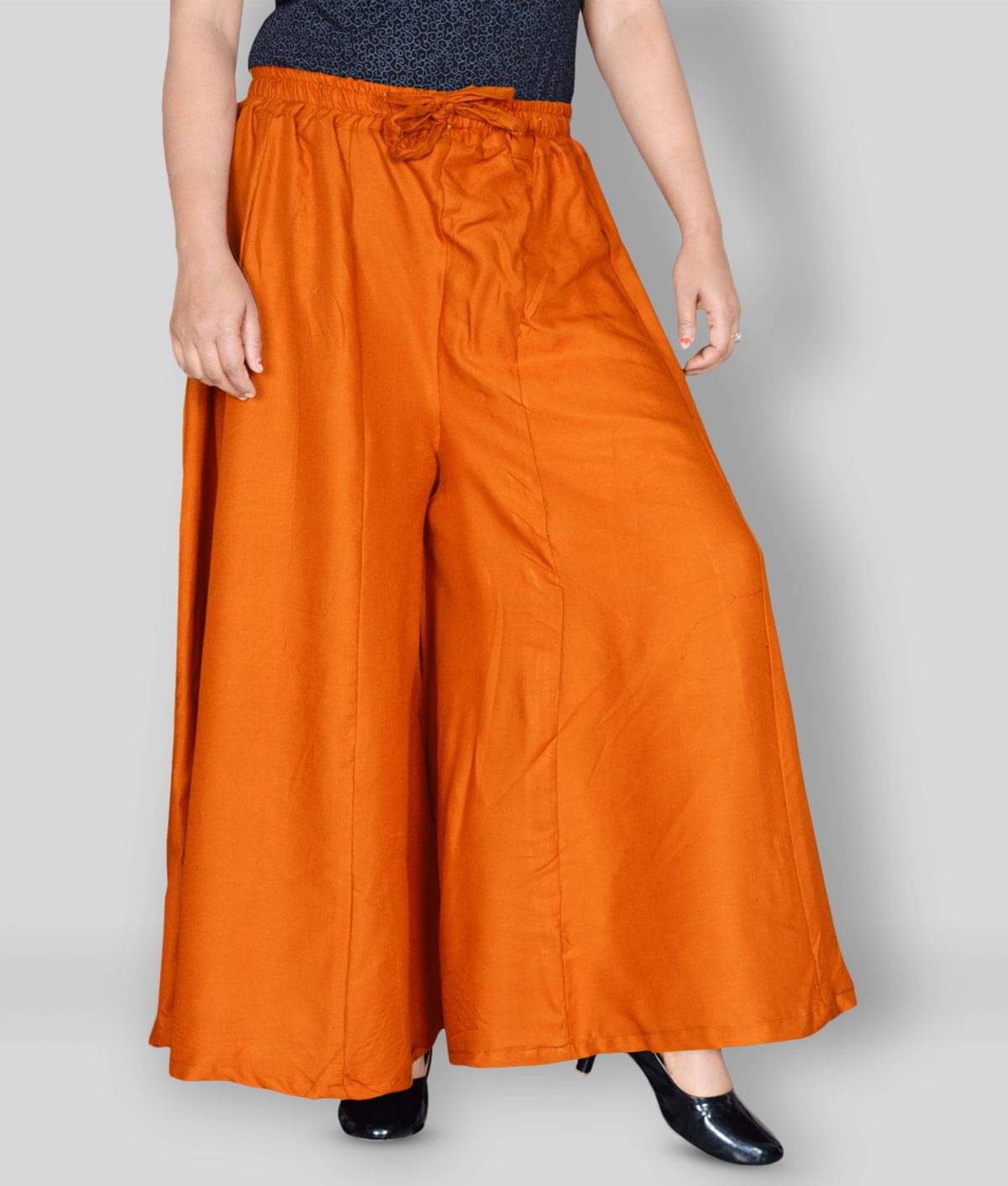 Sttoffa - Orange Rayon Flared Women's Palazzos ( Pack of 1 ) Sttoffa - Orange Rayon Flared Women's Palazzos ( Pack of 1 )