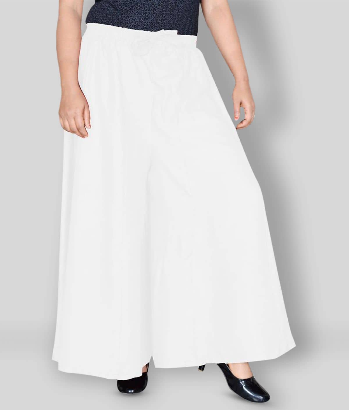 Sttoffa - White Rayon Flared Women's Palazzos ( Pack of 1 ) - Palazzos | Buy online on ZillyBuy
