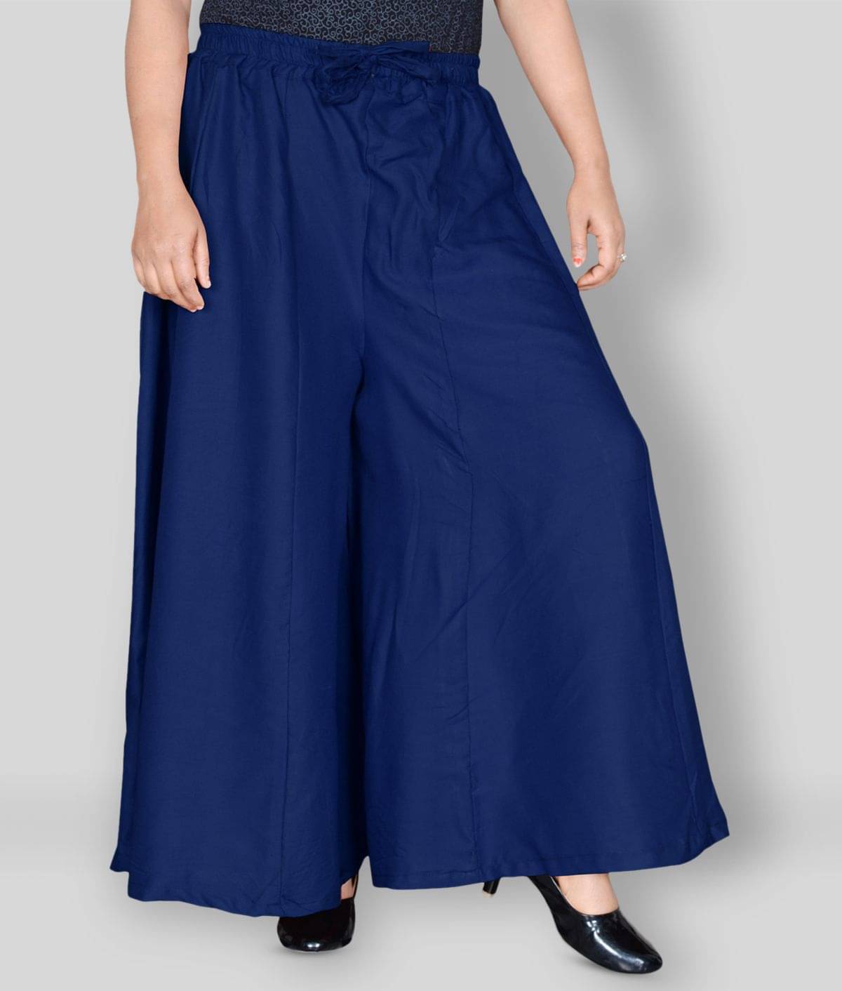 Sttoffa - Navy Blue Rayon Flared Women's Palazzos ( Pack of 1 ) Sttoffa - Navy Blue Rayon Flared Women's Palazzos ( Pack of 1 )