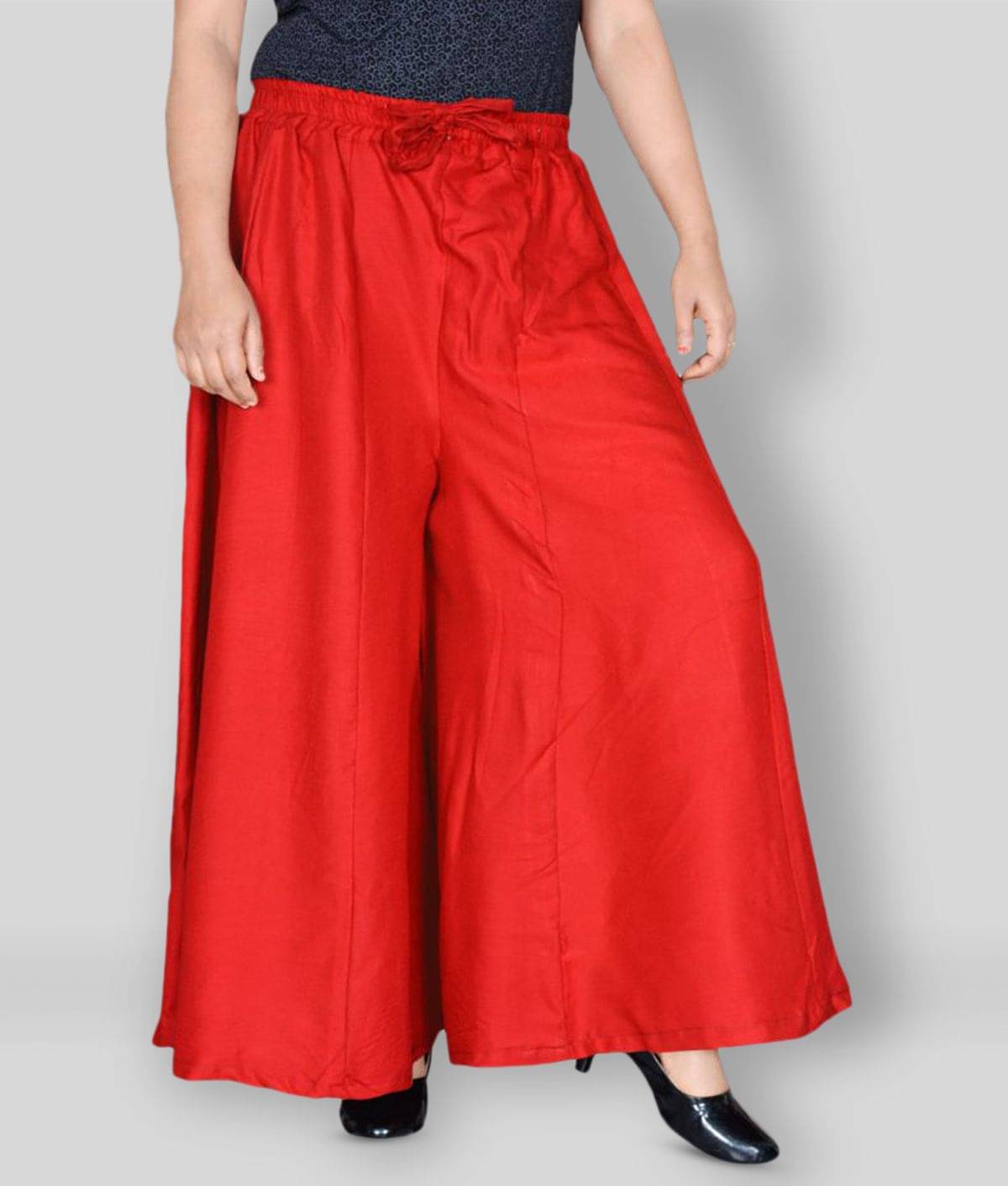 Sttoffa - Red Rayon Flared Women's Palazzos ( Pack of 1 ) Sttoffa - Red Rayon Flared Women's Palazzos ( Pack of 1 )