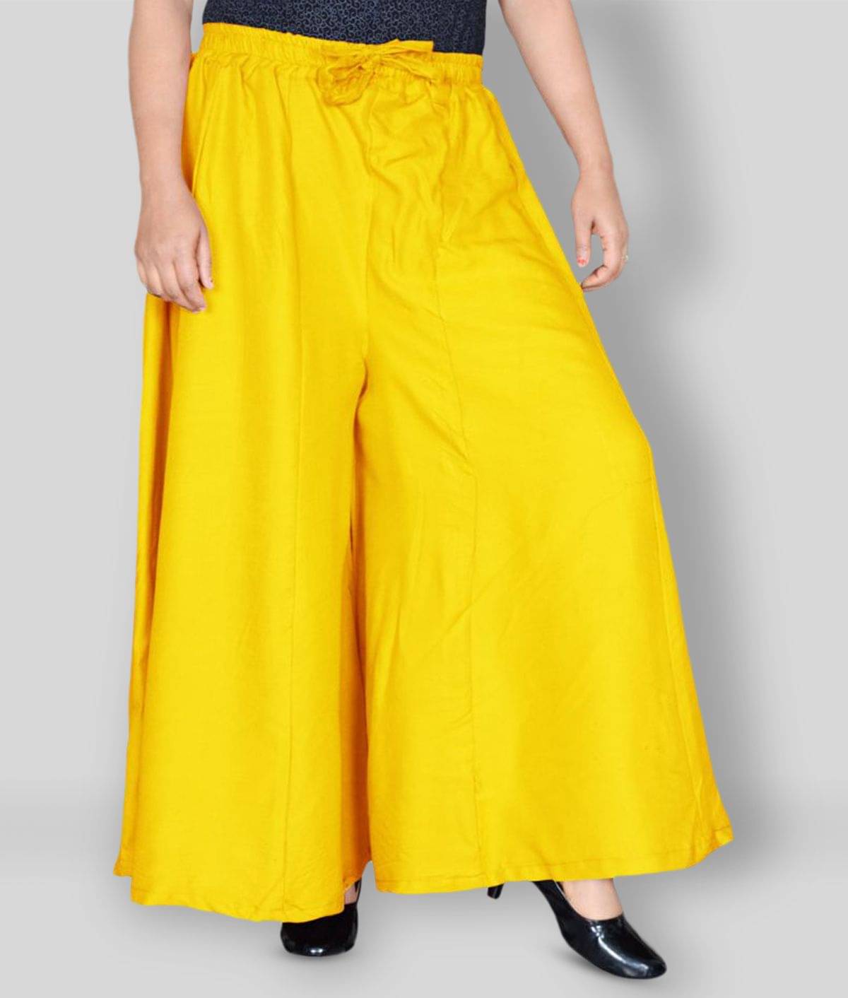 Sttoffa - Yellow Rayon Flared Women's Palazzos ( Pack of 1 ) Sttoffa - Yellow Rayon Flared Women's Palazzos ( Pack of 1 )