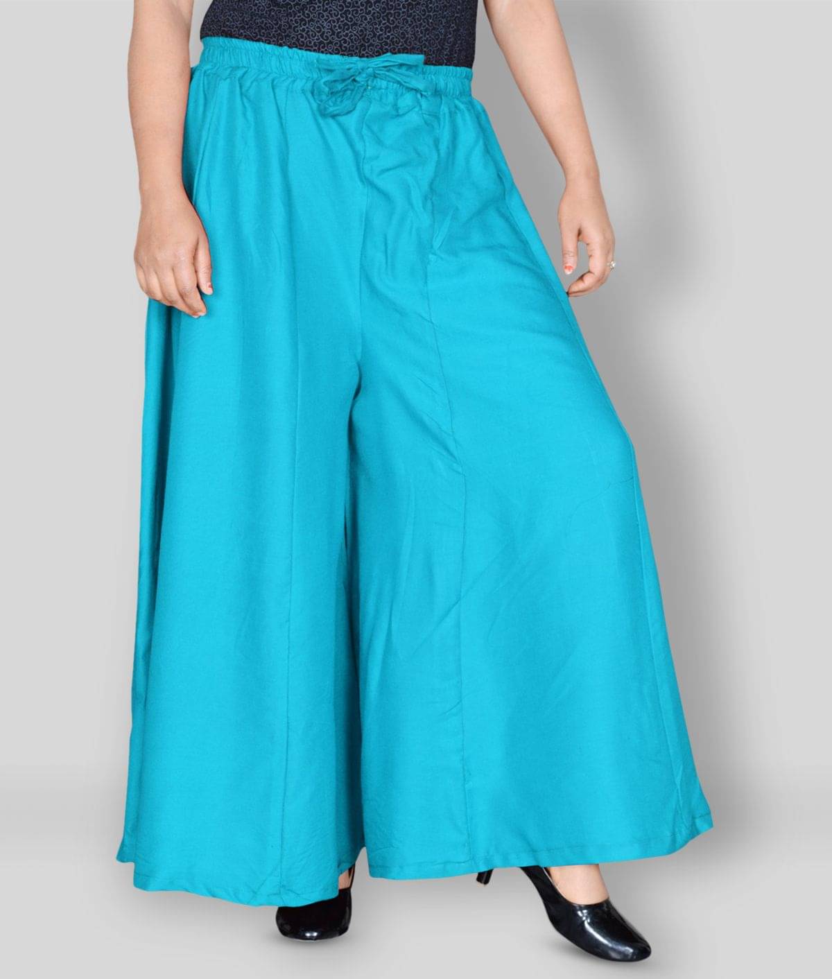 Sttoffa - Turquoise Rayon Flared Women's Palazzos ( Pack of 1 ) Sttoffa - Turquoise Rayon Flared Women's Palazzos ( Pack of 1 )