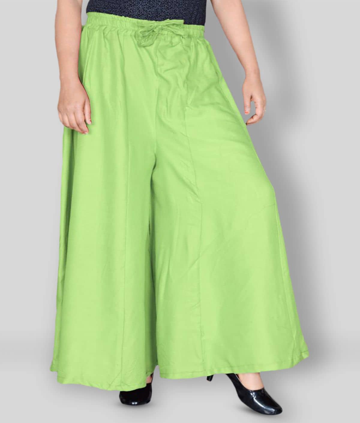 Sttoffa - Green Rayon Flared Women's Palazzos ( Pack of 1 ) - Palazzos | Buy online on ZillyBuy