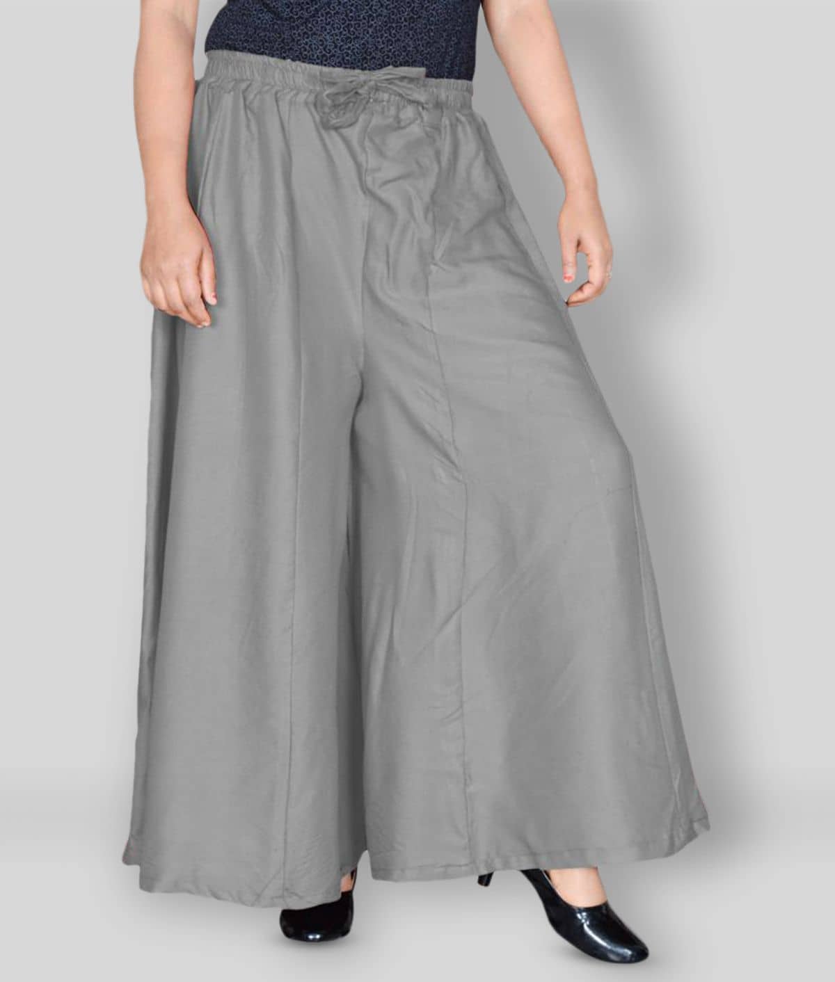 Sttoffa - Dark Grey Rayon Flared Women's Palazzos ( Pack of 1 ) - Palazzos | Buy online on ZillyBuy