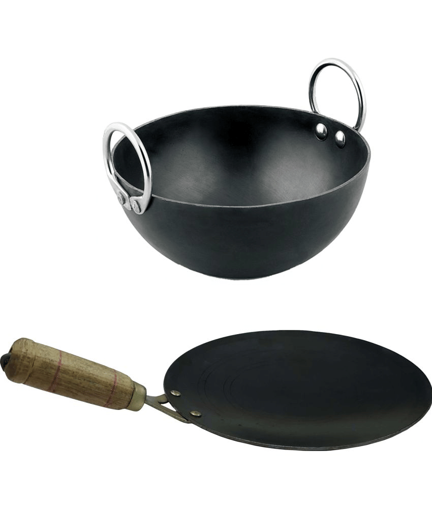 Veer Wooden Handle - Black Iron No Coating Cookware Sets ( Pack of 1 ) - Cookware | Buy online on ZillyBuy
