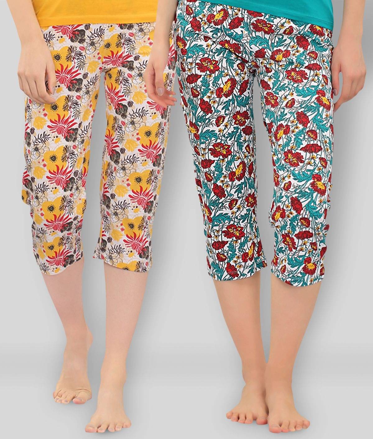     			Zebu - Multicolor Cotton Blend Regular Fit Women's Capri  ( Pack of 2 )