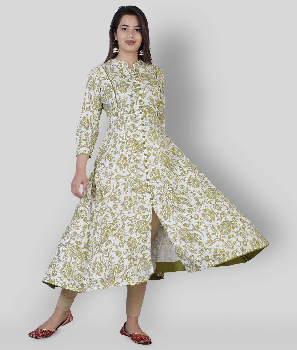     			JC4U - Green Rayon Women's Front Slit Kurti ( Pack of 1 )