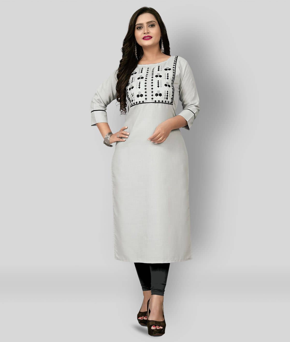 Lerkiza - Light Grey Cotton Blend Women's Straight Kurti - Kurtis, Tunics | Buy online on ZillyBuy