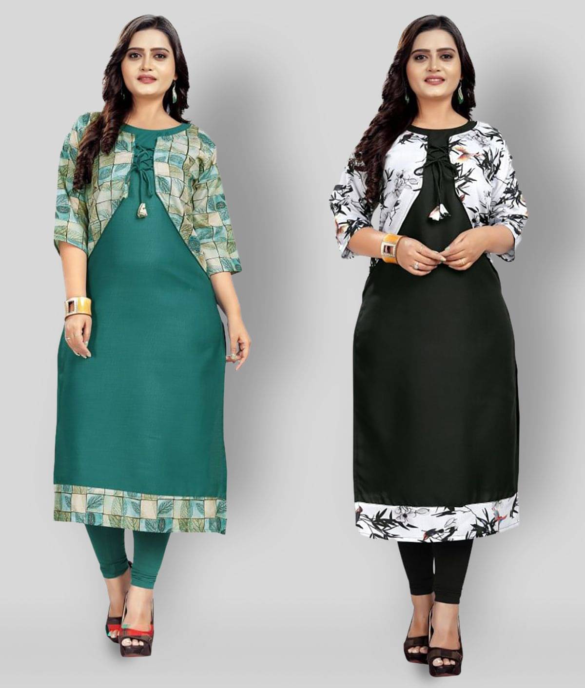     			Lerkiza - Multicolor Cotton Women's Jacket Style Kurti ( Pack of 2 )