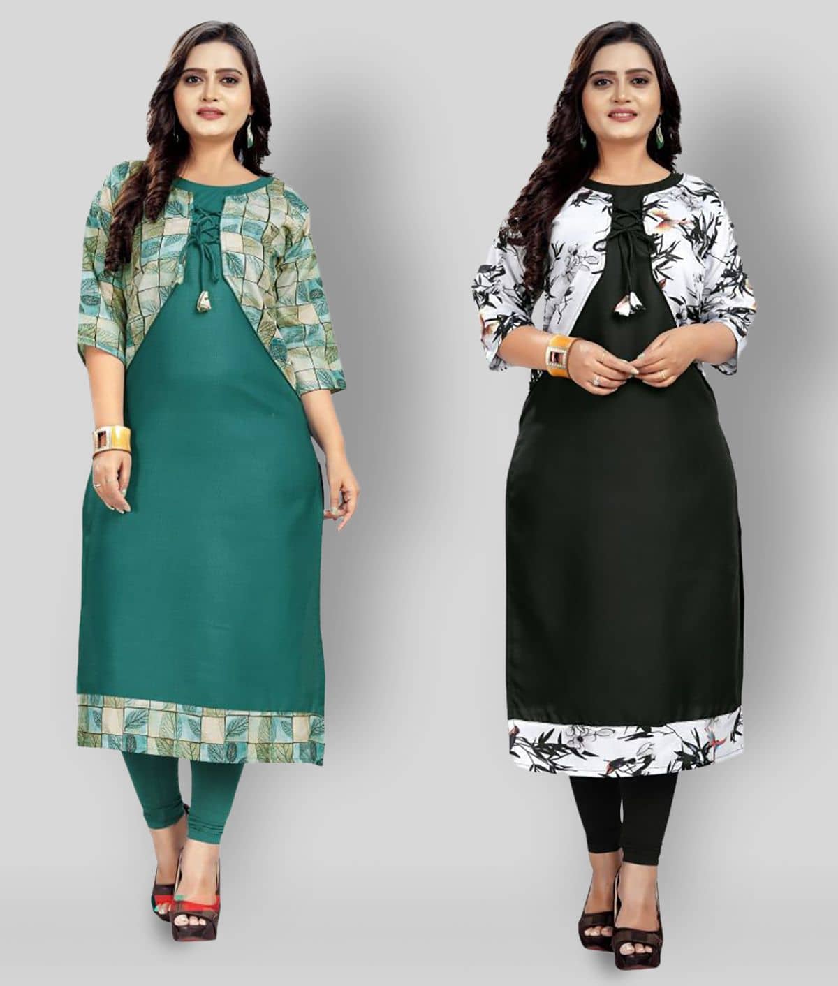 Lerkiza - Multicolor Cotton Women's Jacket Style Kurti ( Pack of 2 ) - Kurtis, Tunics | Buy online on ZillyBuy